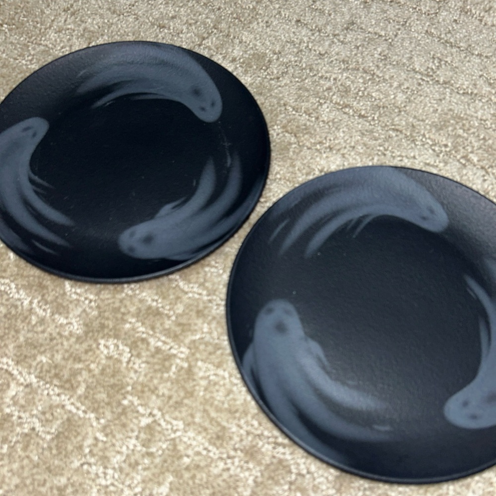 Mesa Brasil Halloween Flying Ghosts Black Salad Plates 7 1/2" Brazil Set of 2